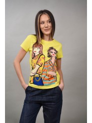 Tricou cu imprimeu fete strasuri Stellanza