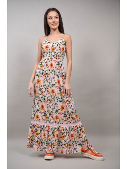 Rochie Boho Chic Lungă Florala Cu Bretele Subțiri Beinette