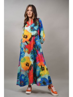 Rochie lunga cu buzunare flori Splendidozzo