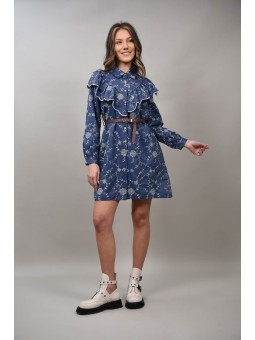 Rochie scurta tip denim cu broderie Ilbono