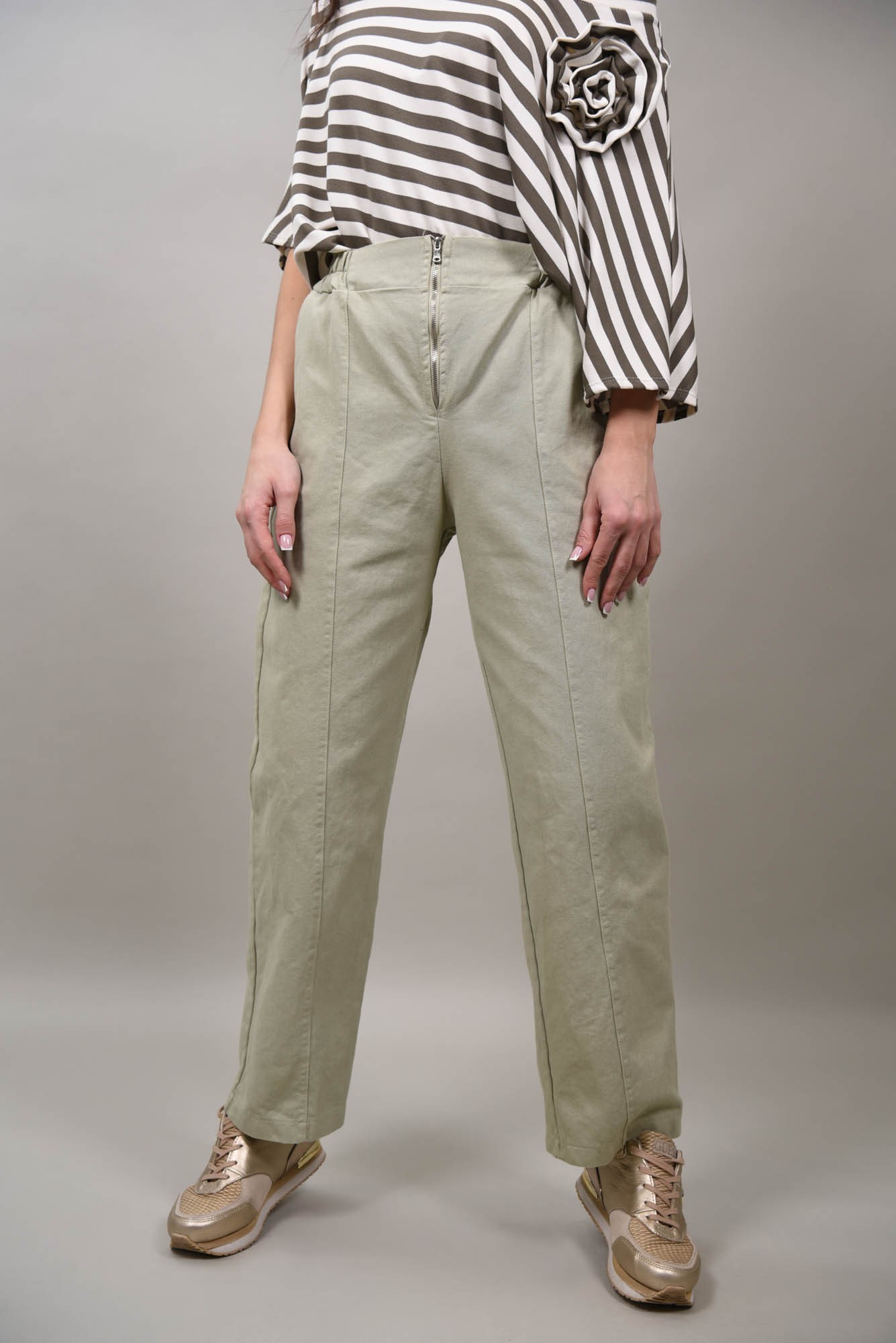 Pantaloni bumbac cu elastic in talie Bacio