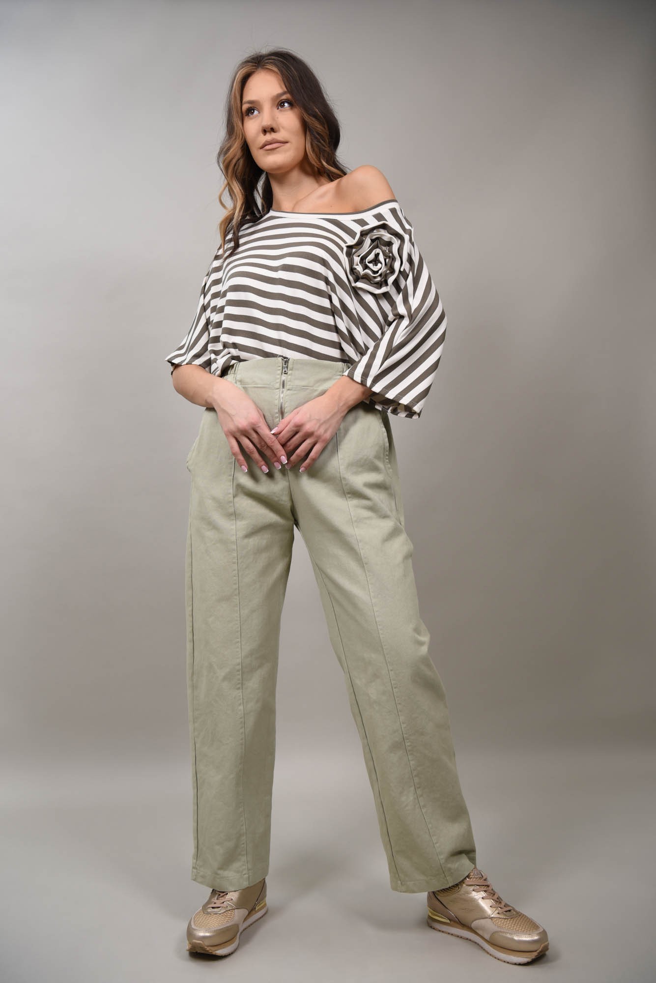 Pantaloni bumbac cu elastic in talie Bacio