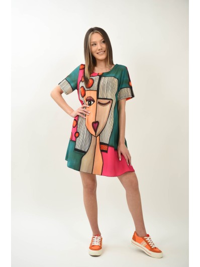 Rochie casual de vară cu mănecă scurtă Karisma multicoloră