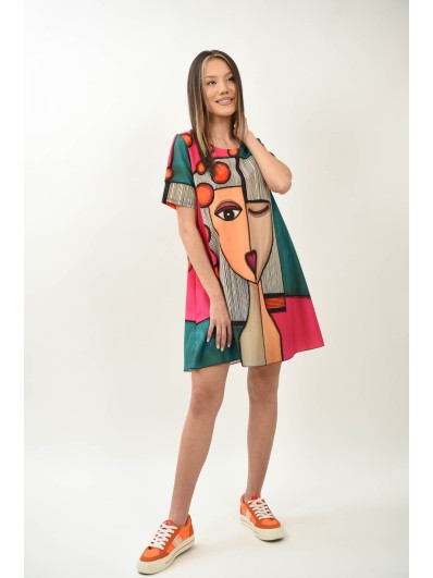 Rochie casual de vară cu mănecă scurtă Karisma multicoloră