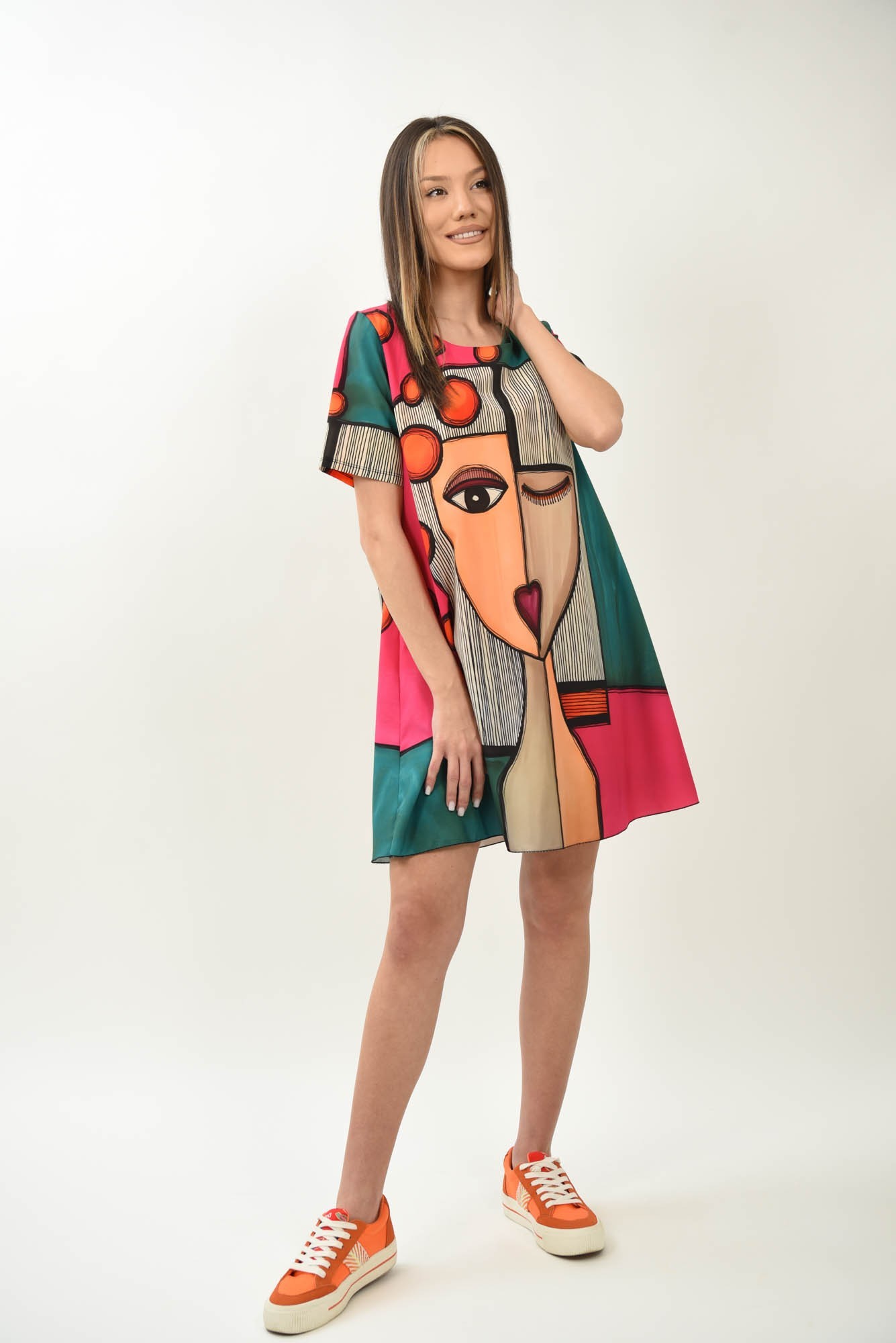 Rochie casual de vară cu mănecă scurtă Karisma multicoloră