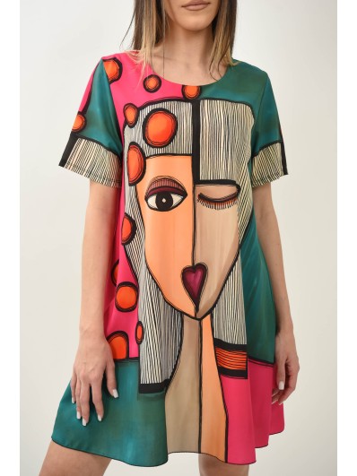 Rochie casual de vară cu mănecă scurtă Karisma multicoloră