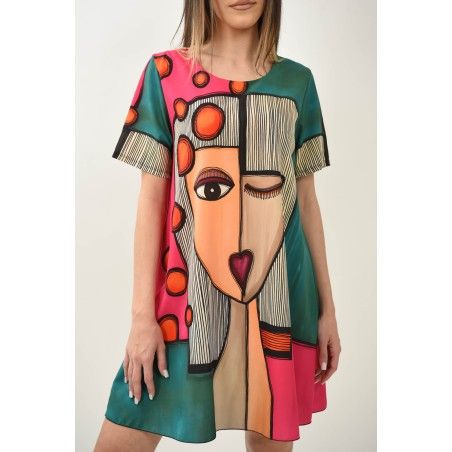 Rochie casual de vară cu mănecă scurtă Karisma multicoloră