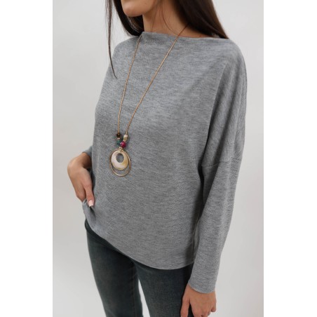 Bluză Mănecă Lungă Din Tricot Fin Guler Bărcuță Agata