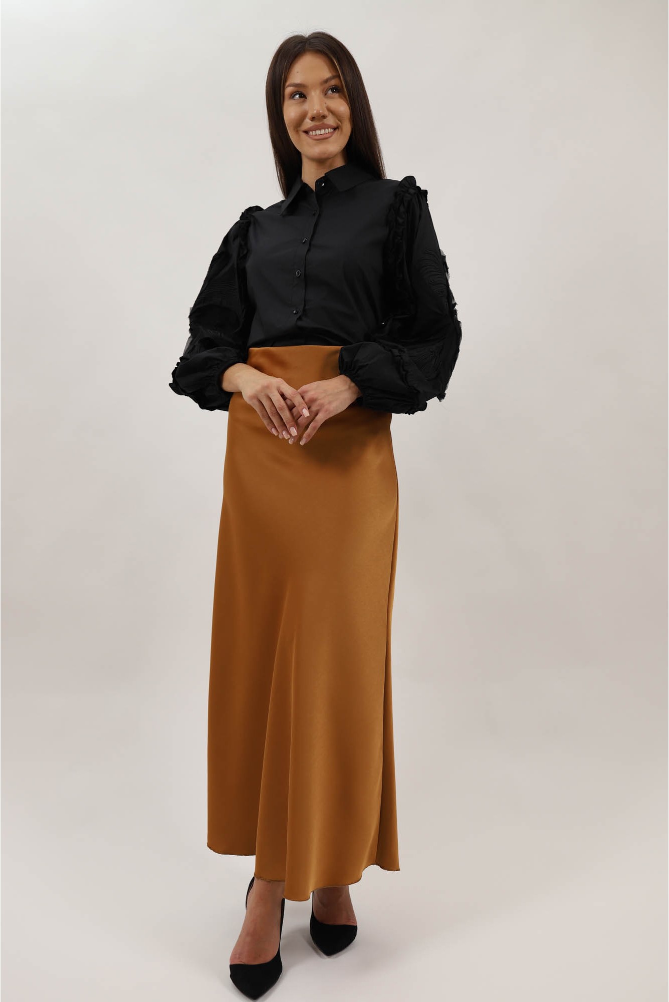 Fustă Lungă Satinată Davide Caramiziu Talie Unica potrivit pentru XS-S-M