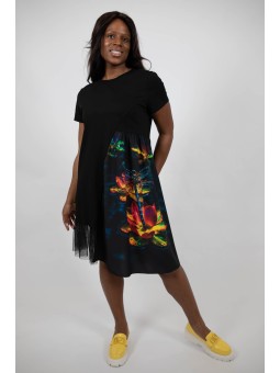 Rochie Midi Asimetrică Cu Mâneca Scurtă și Tul Dragonfly - Look Modern pentru Zilele de Vară