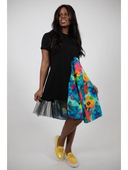 Rochie Midi Asimetrică Mâneca Scurtă Tul Splendidozzo Look Plin de Viață pentru Vară