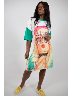 Imprimeu Cool Și Stil Casual Rochie Midi Oversize Cu Mânecă Scurtă Xoxo Gossip Girl