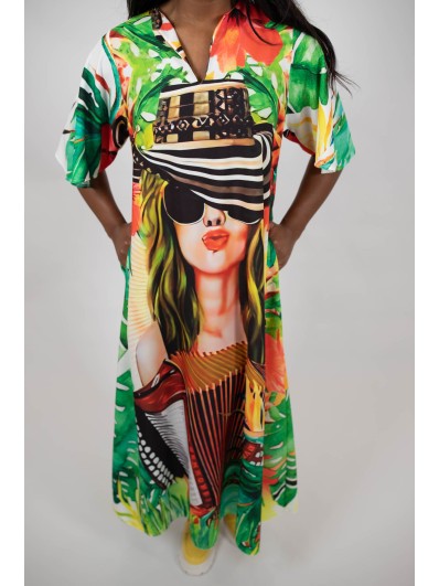 Descoperă Rochia Lungă Cu Buzunare Și Mâneci Clopot Electric Cathalee