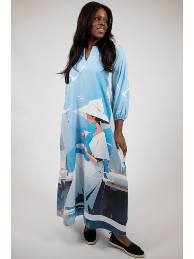 Stil Marin Pt Zilele Însorite Rochie Maxi Buzunare Și Mânecă Lungă Lady And The Sea