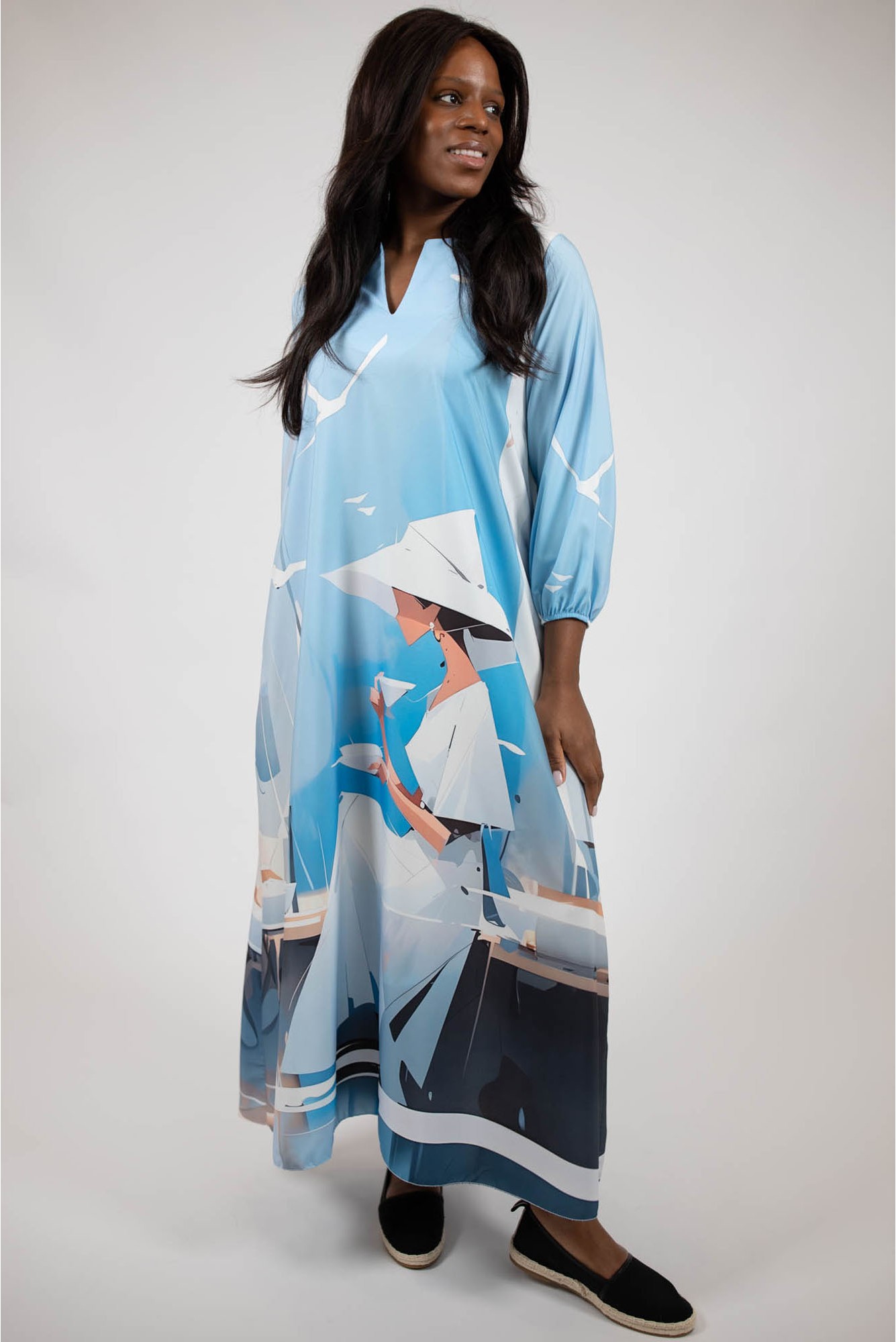 Stil Marin Pt Zilele Însorite Rochie Maxi Buzunare Și Mânecă Lungă Lady And The Sea