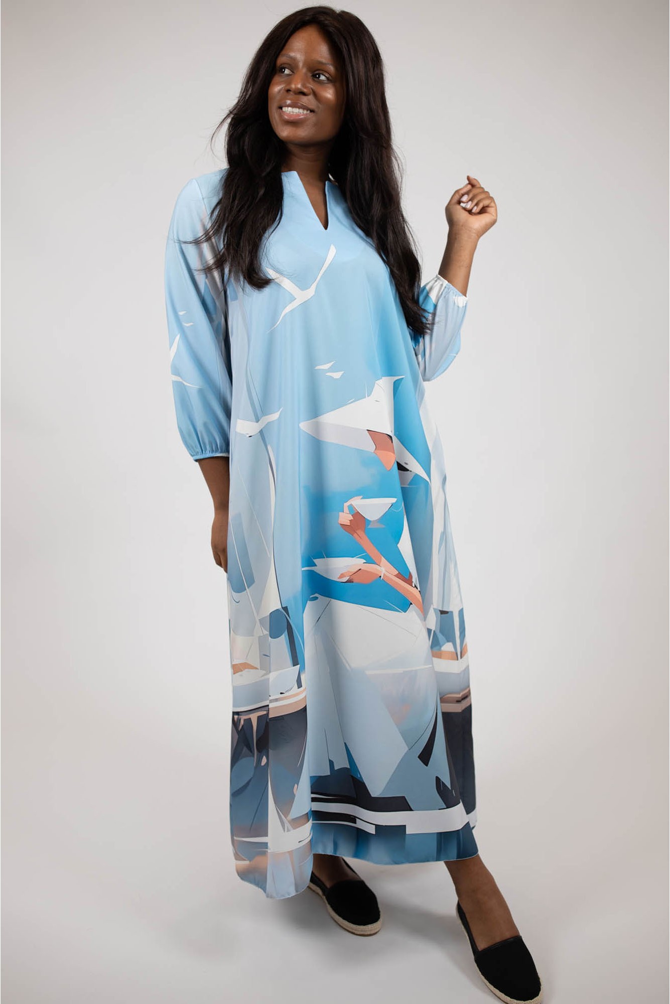 Stil Marin Pt Zilele Însorite Rochie Maxi Buzunare Și Mânecă Lungă Lady And The Sea