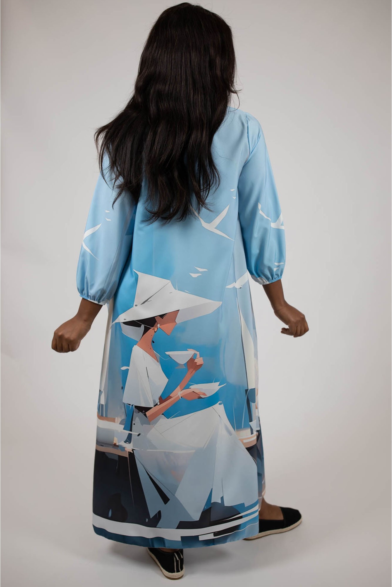 Stil Marin Pt Zilele Însorite Rochie Maxi Buzunare Și Mânecă Lungă Lady And The Sea