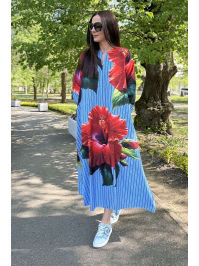 Made in Italy Rochie Maxi cu Buzunare Hibiscus Stripes pentru un Look Casual de Zi