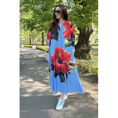 Made in Italy Rochie Maxi cu Buzunare Hibiscus Stripes pentru un Look Casual de Zi