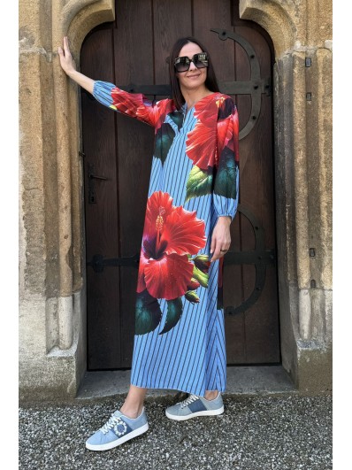 Made in Italy Rochie Maxi cu Buzunare Hibiscus Stripes pentru un Look Casual de Zi