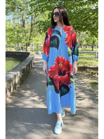 Made in Italy Rochie Maxi cu Buzunare Hibiscus Stripes pentru un Look Casual de Zi