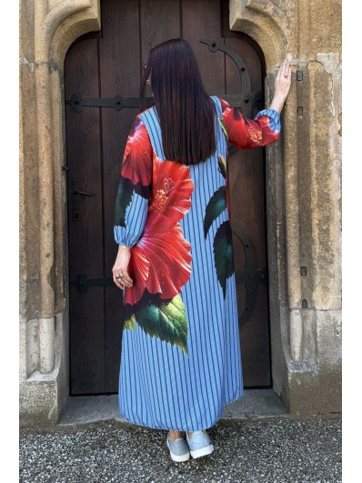 Made in Italy Rochie Maxi cu Buzunare Hibiscus Stripes pentru un Look Casual de Zi