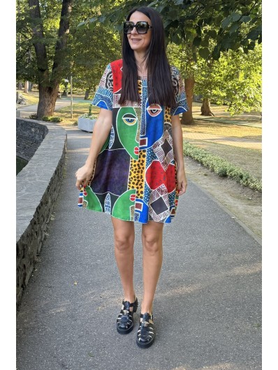 Miragero – Rochie Scurtă Cu Imprimeu Artistic Made in Italy