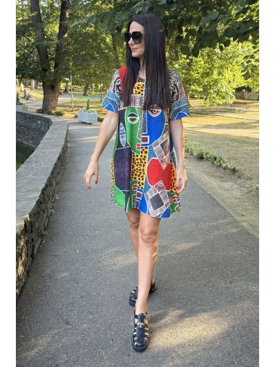 Miragero – Rochie Scurtă Cu Imprimeu Artistic Made in Italy