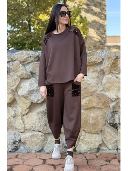 Confort și glamour în Compleul Sport Cu Paiete Maro Talie Unică