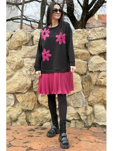 Rochie dama cu flori roz și fustă plisată model primavara vara 2026