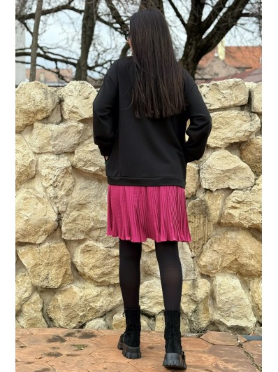 Rochie dama cu flori roz și fustă plisată model primavara vara 2026