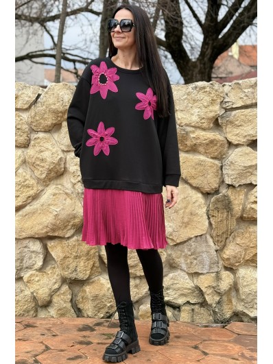 Rochie dama cu flori roz și fustă plisată model primavara vara 2026