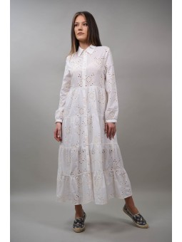 Rochie Boho Chic lunga tip camasa cu broderie Charme